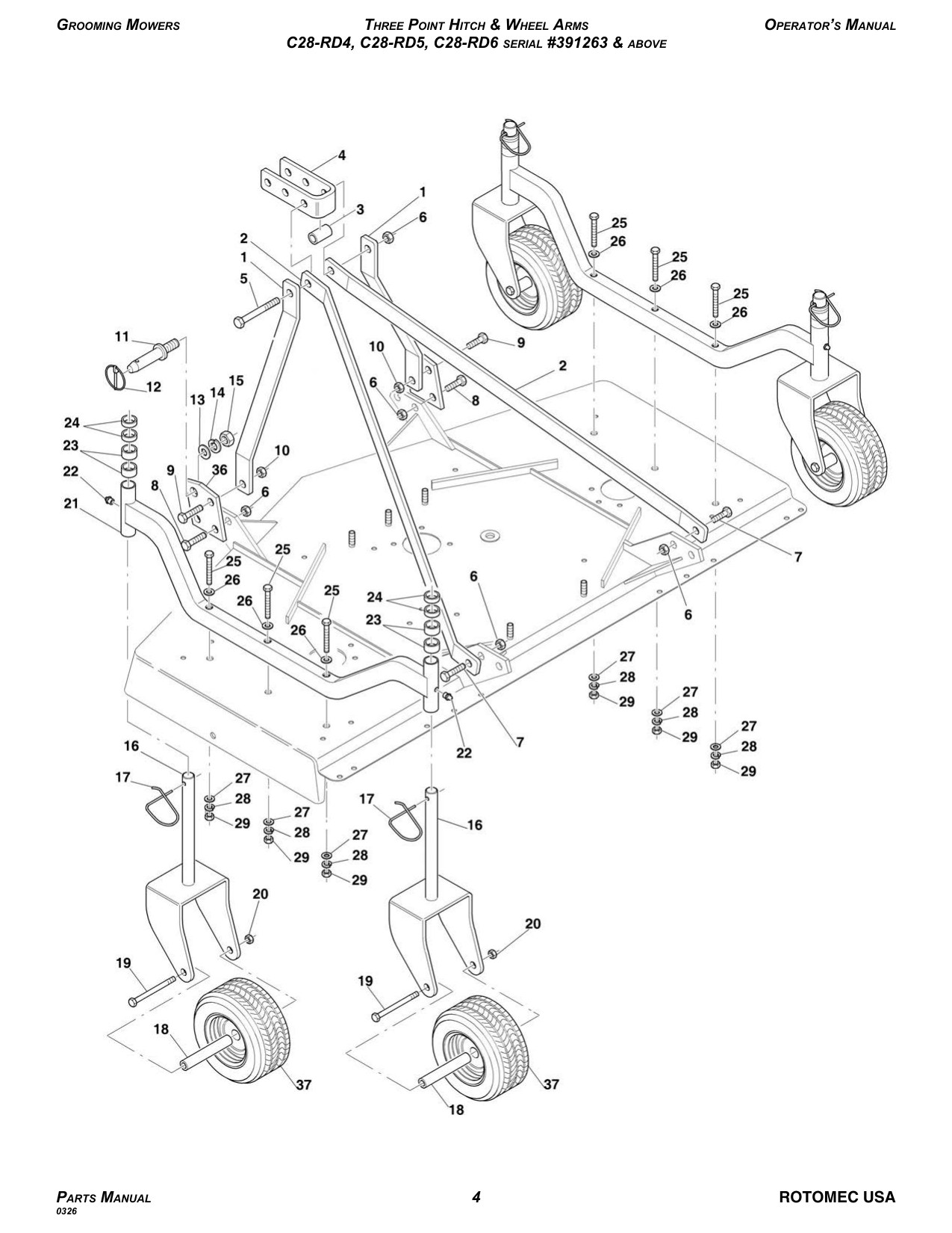 Three Point Hitch & Wheel Arms diagram