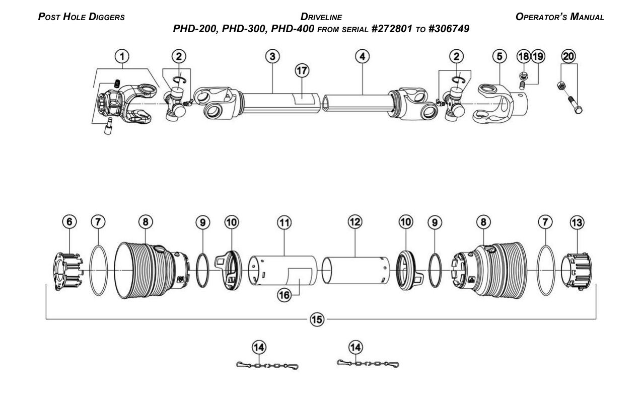 Driveline — PHD-200, PHD-300, PHD-400 (#272801–#306749) diagram