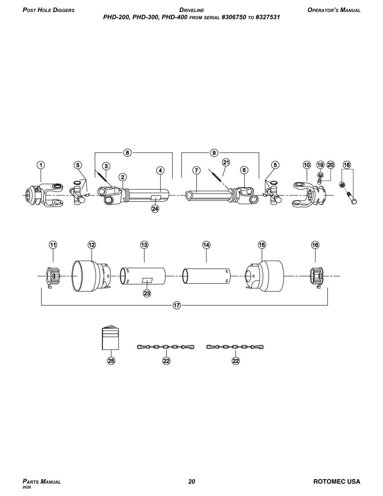 Driveline — PHD-200, PHD-300, PHD-400 (#306750–#327531) diagram
