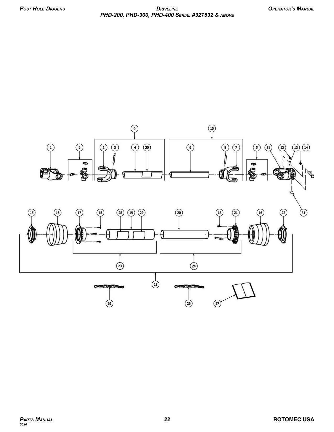 Driveline — PHD-200, PHD-300, PHD-400 (#327532 & above) diagram