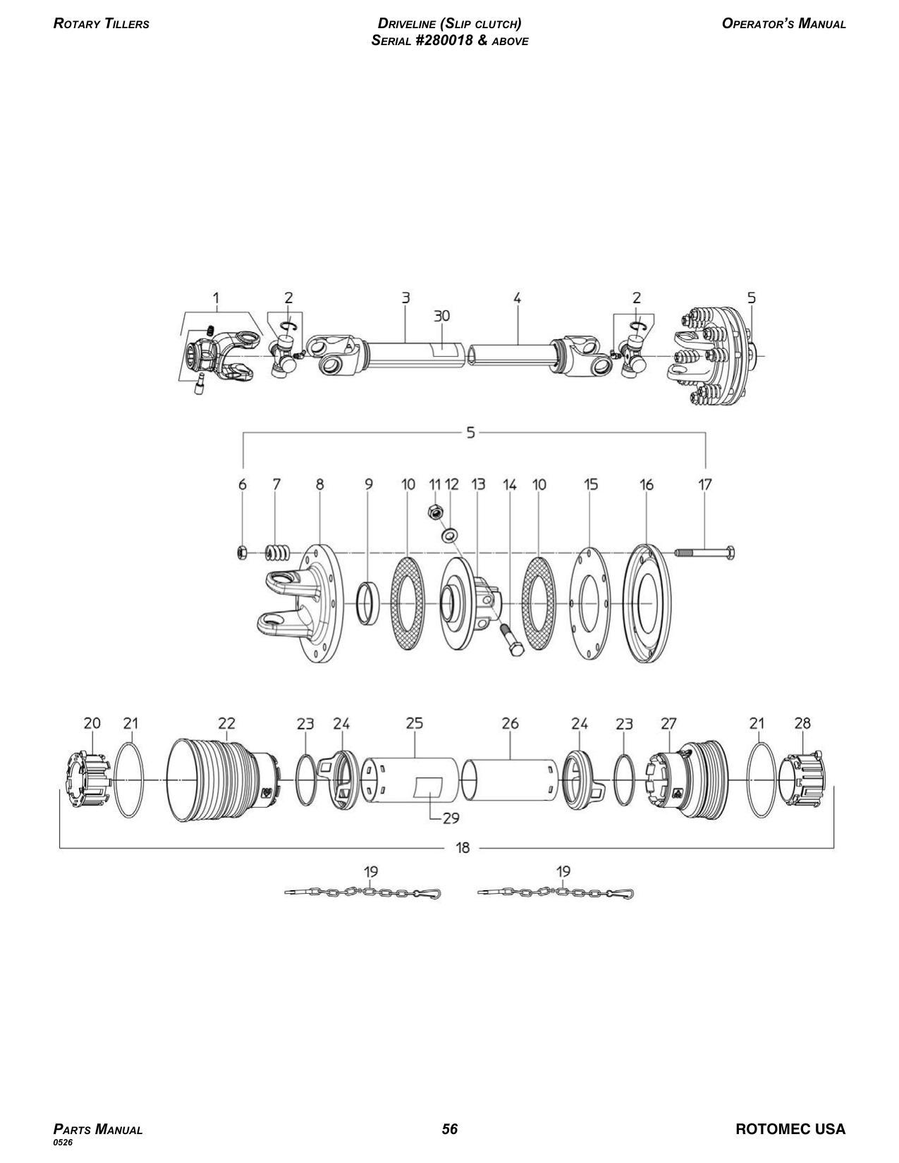 Driveline (Slip Clutch) — #280018 & above diagram