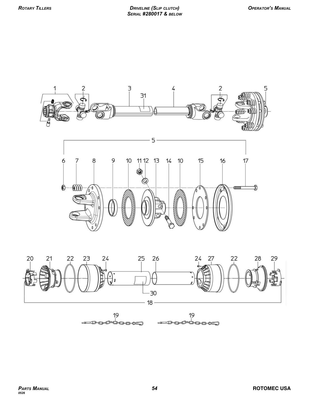 Driveline (Slip Clutch) — #280017 & below diagram