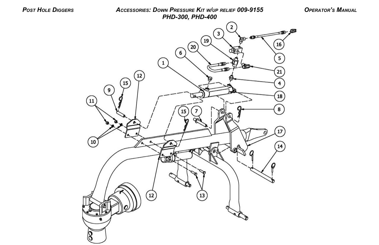 Down Pressure Kit w/Up Relief 009-9155 — PHD-300 & PHD-400 diagram