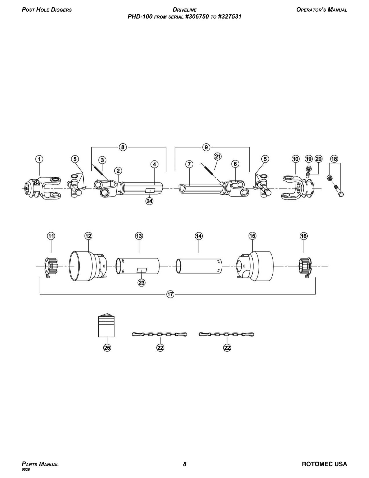Driveline — PHD-100 (#306750–#327531) diagram