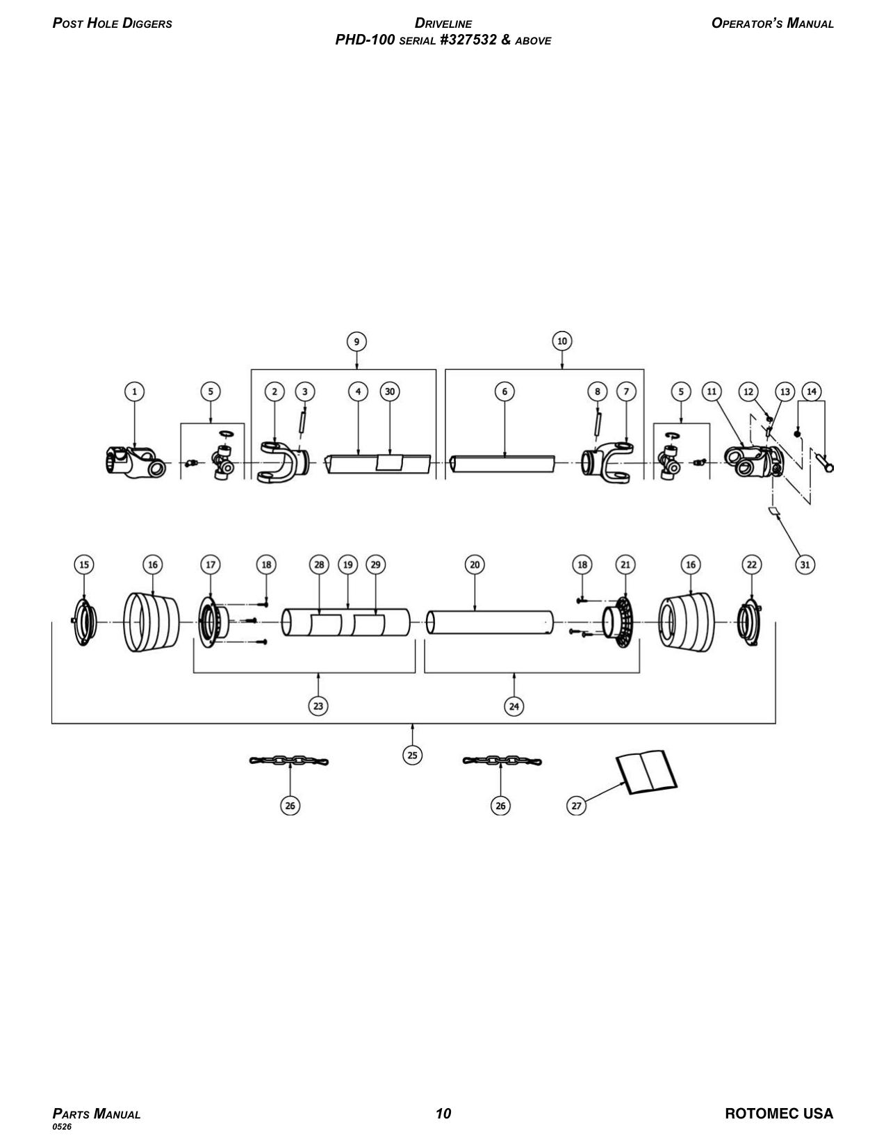 Driveline — PHD-100 (#327532 & above) diagram