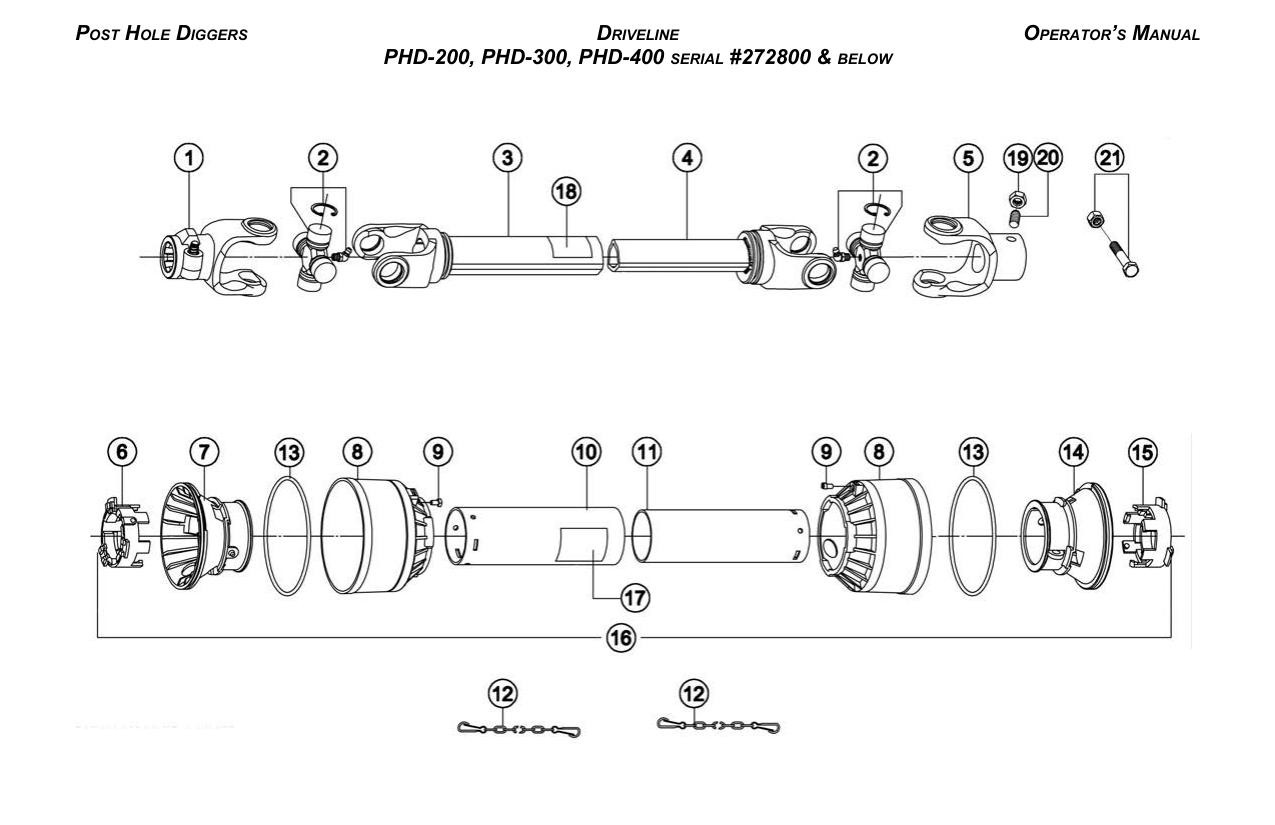 Driveline — PHD-200, PHD-300, PHD-400 (#272800 & below) diagram
